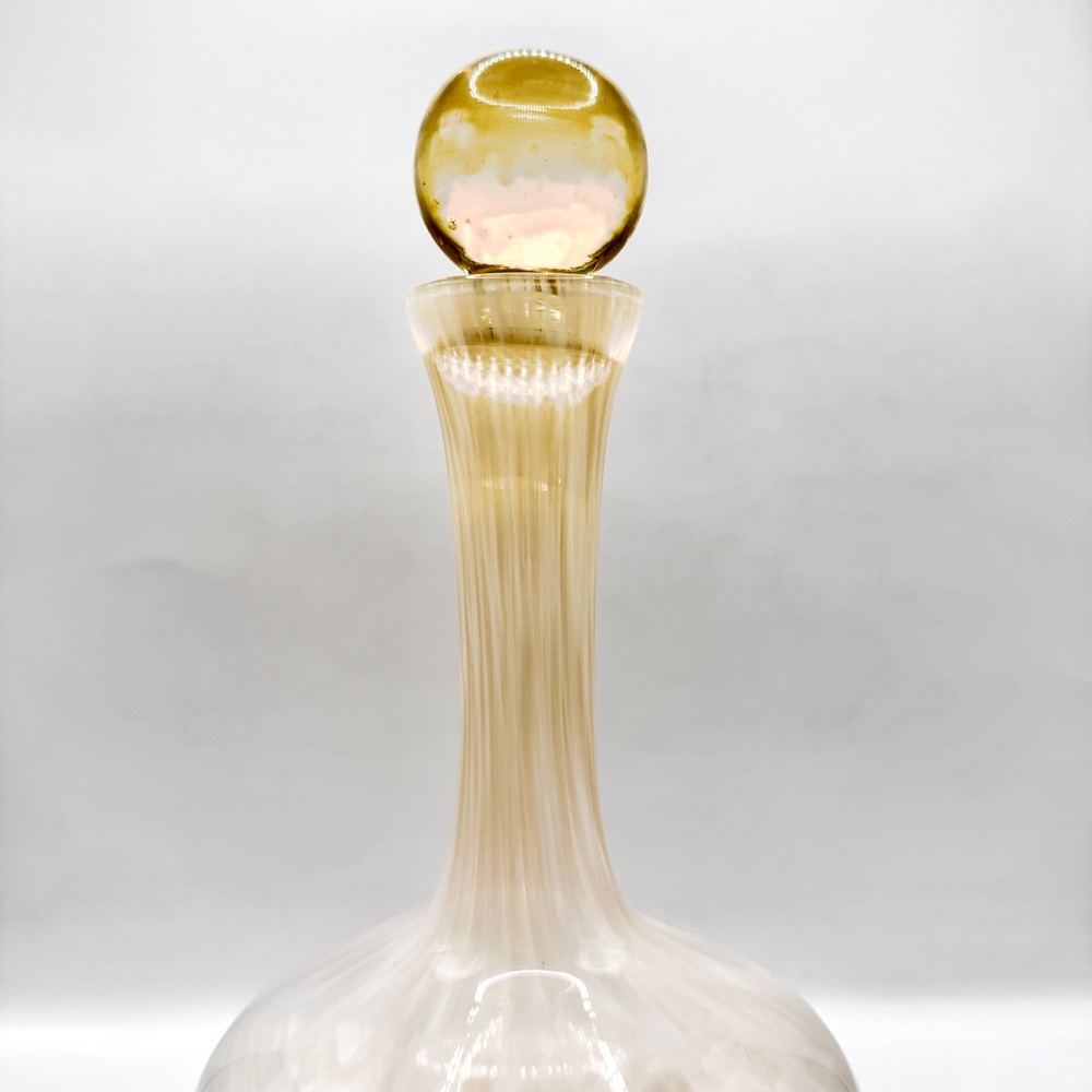 VTG Murano Filigrana Art Glass Decanter 9.5" White Latticino Swirl Amber Stopper - Picture 3 of 8